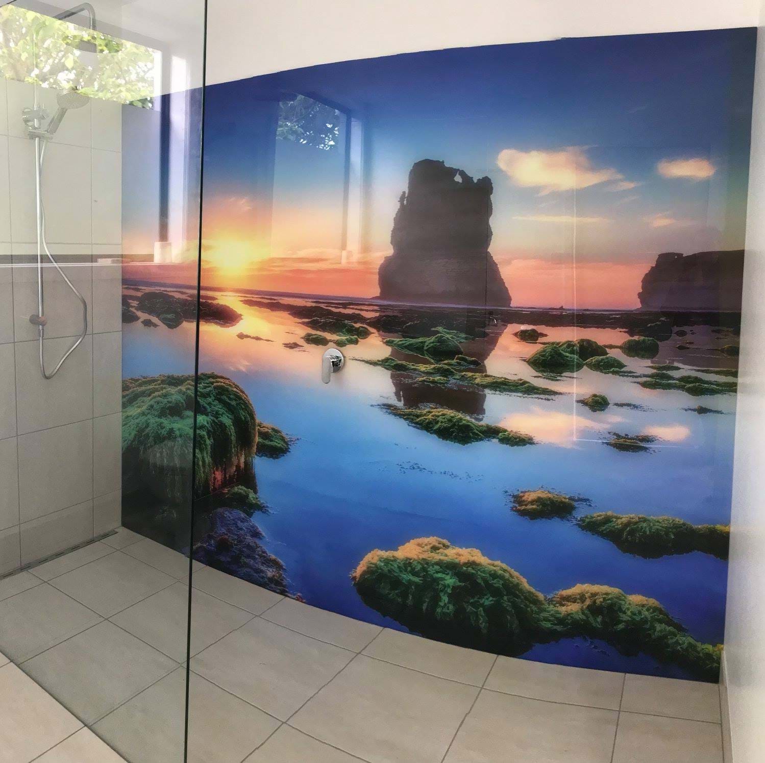 Shower Splashbacks, bathroom splashback, printd glass splashbacks, digitally printed glass backsplash, bellessi splashback